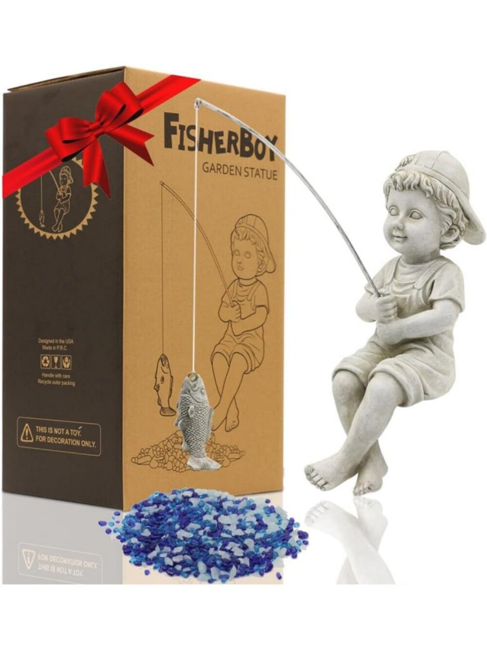 Charming Fisherboy Garden Statue - 11" Fishing Decor for Koi Ponds & Pools